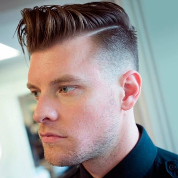 Side undercut hairstyle with horizontal lines