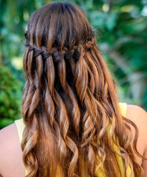 Waterfall braid hairstyle for long hair
