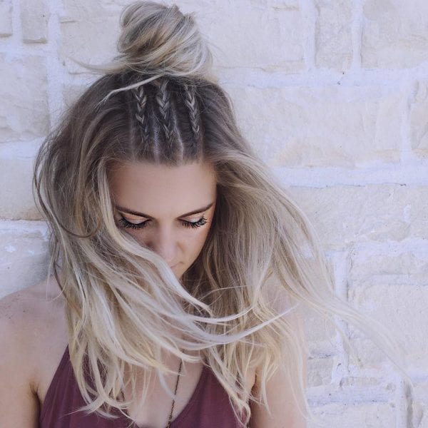 Twisted top knot for long hair easy summer hairstyle