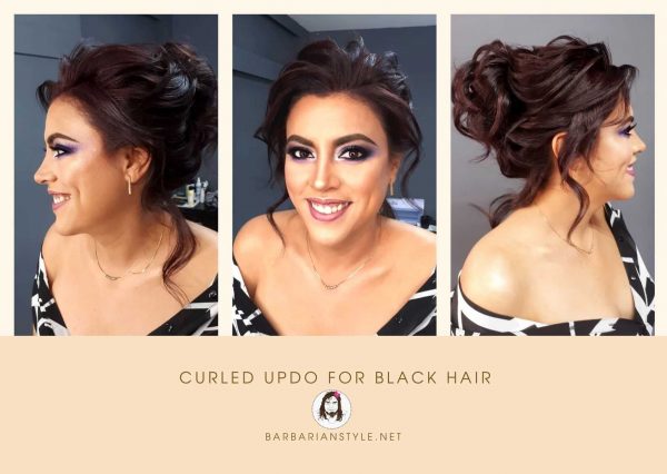 curled updo for black hair
