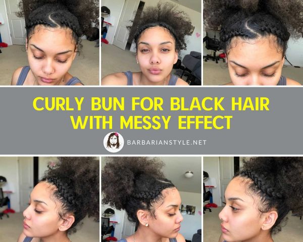 curly bun for black hair with messy effect