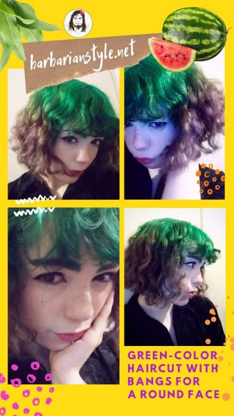 green-color haircut with bangs for a round face
