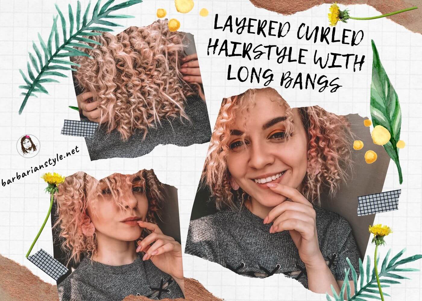 layered curled hairstyle with long bangs