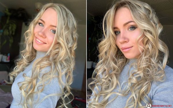 lovely curly hairstyle with blonde highlights