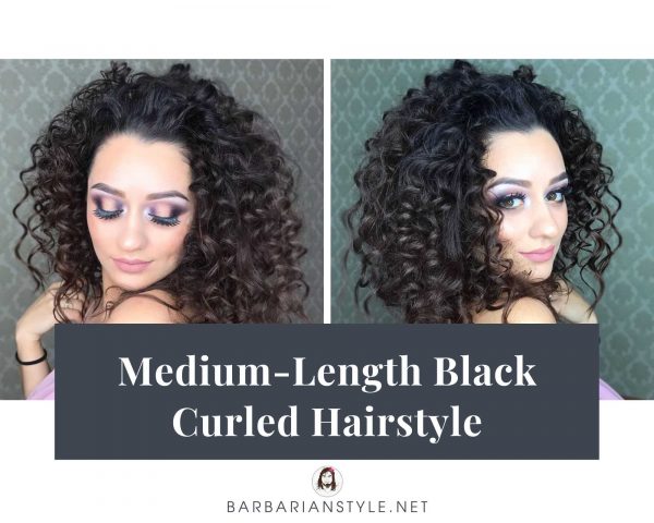 medium-length black curled hairstyle