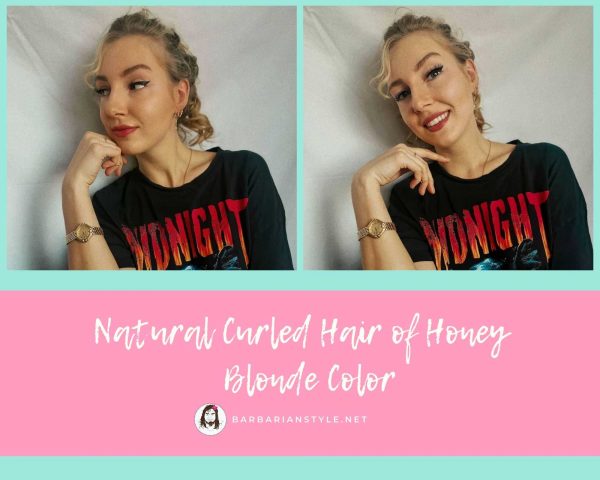 natural curled hair of honey blonde color