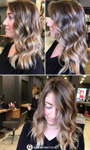 natural light brown hair with wavy blonde highlights