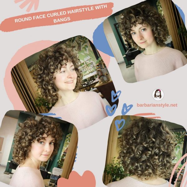 round face curled hairstyle with bangs