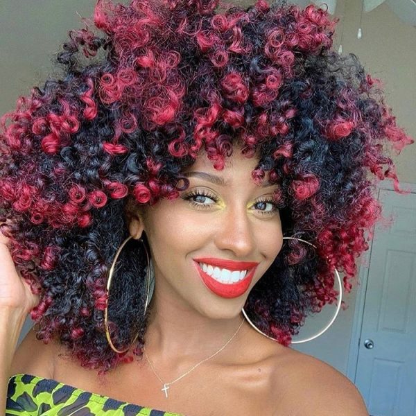 Red Shoulder-Length Hairstyle for Afro Women