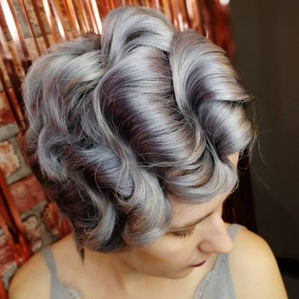 Short Curly Hairstyle for Grey Color Hair