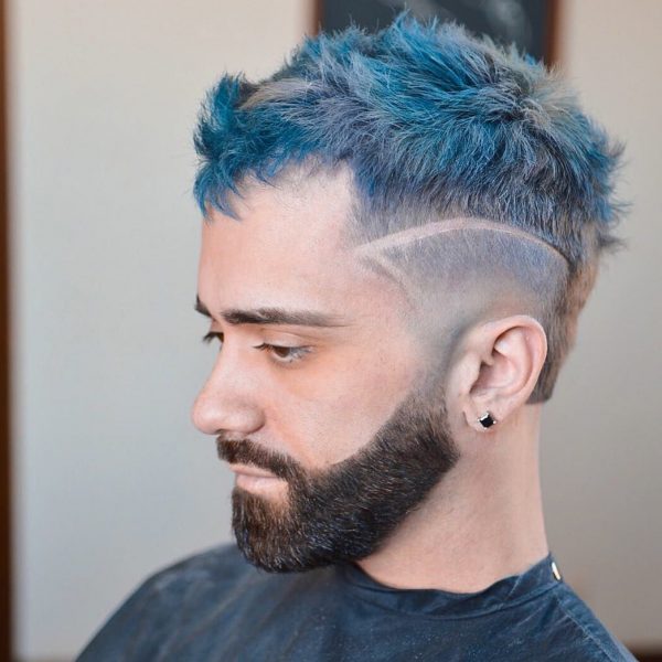 Short Disconnected Undercut for Men with Messy Blue Hair