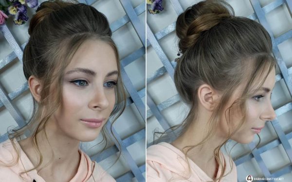 Shoulder-Length Wavy Hairstyle with a Bun