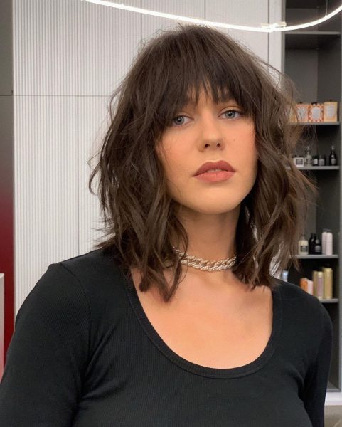Stunning Haircut for Mid-Length Hair with Bangs