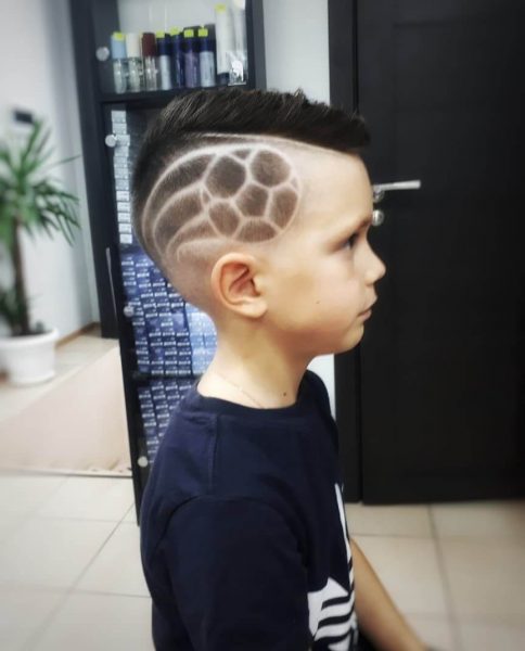 Boys Side Swept Hairstyle with Football Design - side view