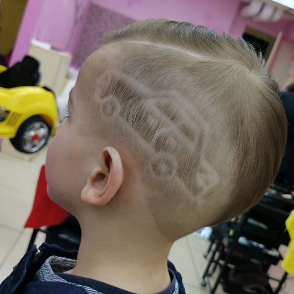 Fade Undercut Hairstyle for Little Kids with Car Design