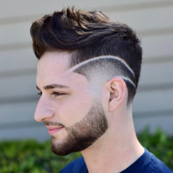 Faux Hawk Undercut Design with Two Lines for Guys