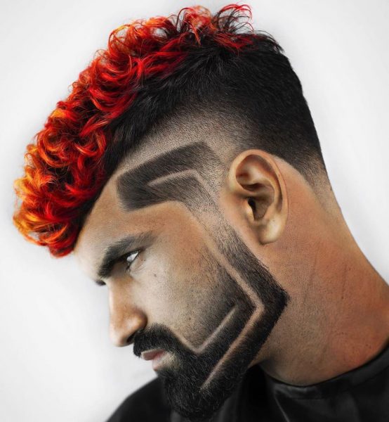 Flaming Undercut Design with Facial Pattern