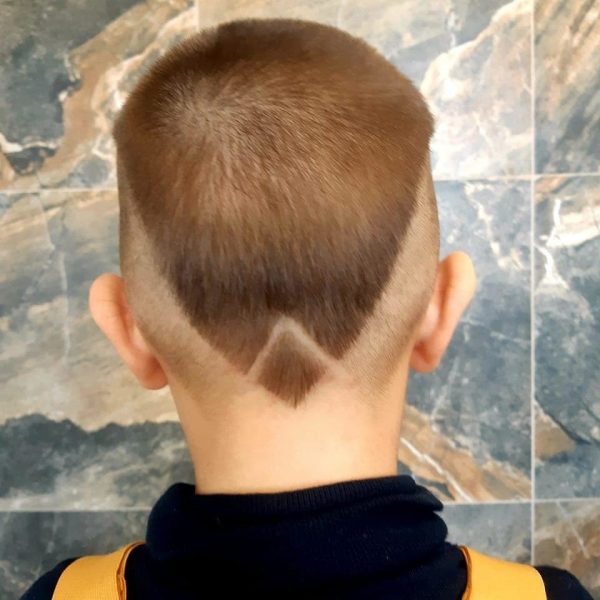 High Fade Undercut with Triangle Design for Toddler Boys - back side view