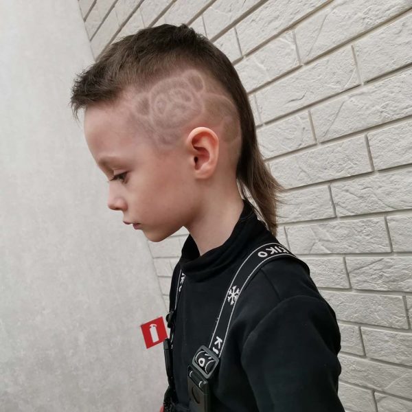 Long Hair Undercut Hairstyle for Boys with Panda Design - side view