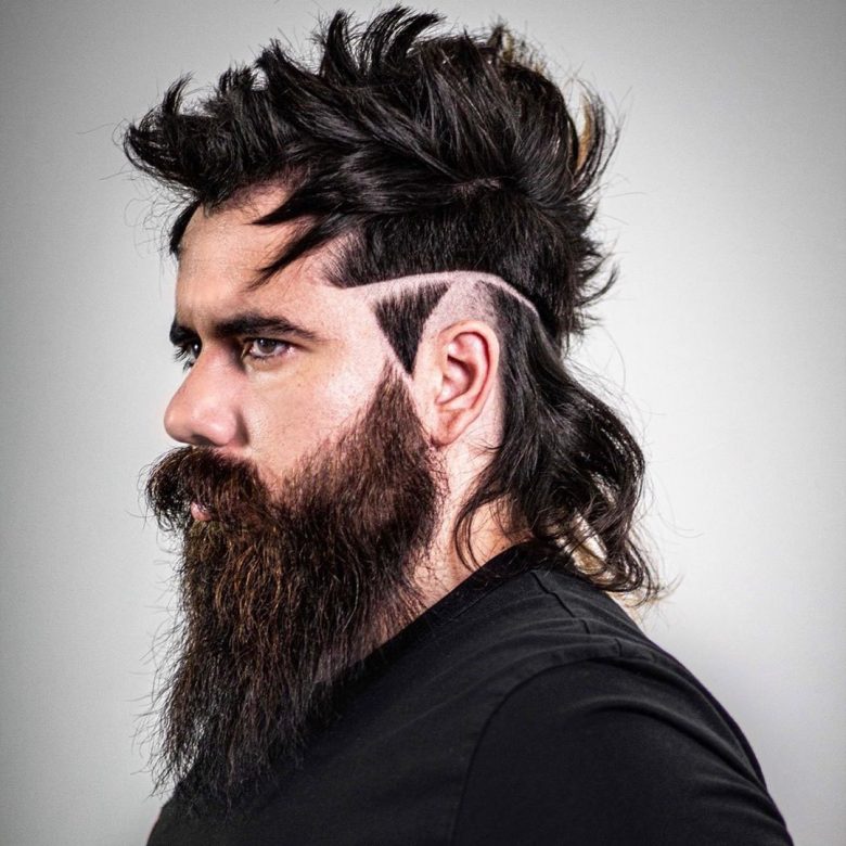 Long Hair Undercut Hairstyle With Triangle And Beard 780x780 