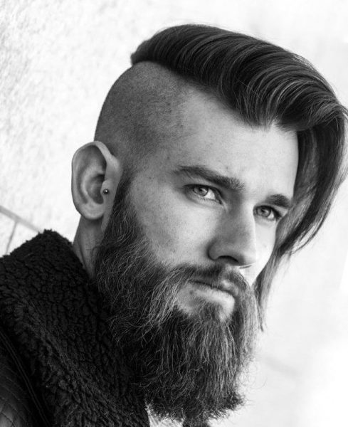 Long Side Swept Undercut with High Fade and Beard
