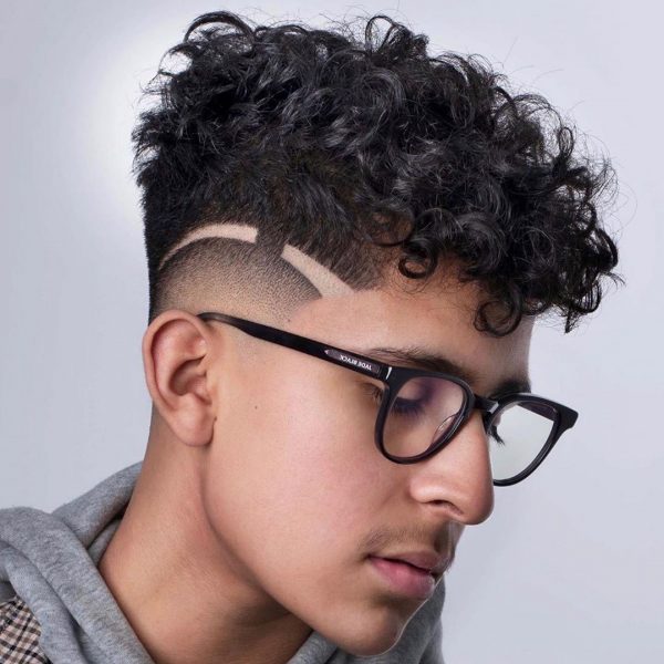 Low Fade Haircut with Broken Line and Curly Hair