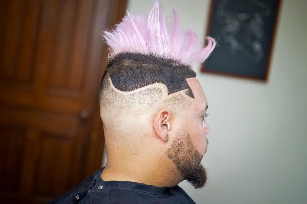Pink Mohawk Undercut Design with Bald Fade