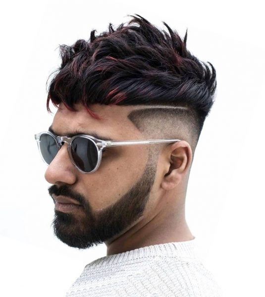 Short Curly Undercut Design with Full Beard - left side view