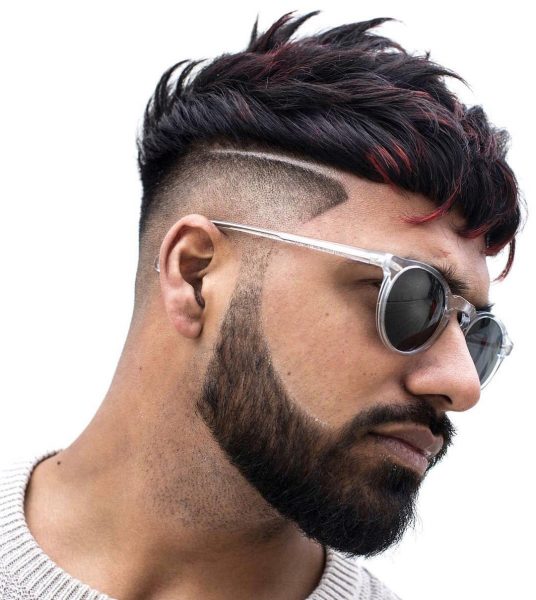 Short Curly Undercut Design with Full Beard - right side view
