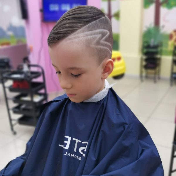 Side Swept Undercut Design with Lines for Boys - side view