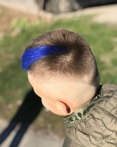 Skin Fade Undercut with Blue Line - back side view