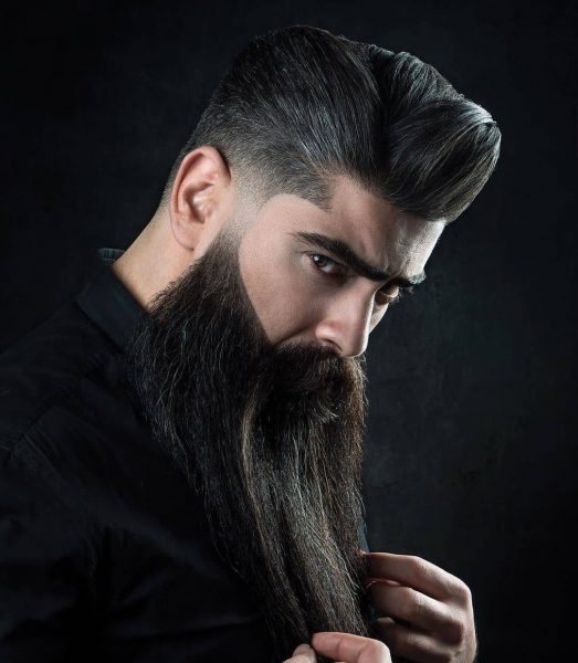 Burst Taper Fade Haircut with Long Beard for Handsome Men