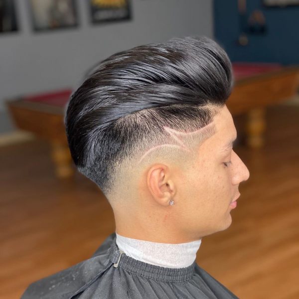 Comb Over Haircut with Long Hair and Design