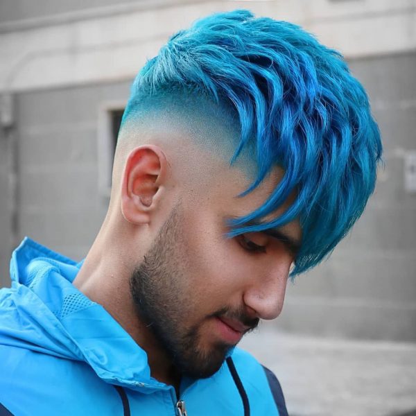 Long Fringe Undercut Haircut for Blue Hair Males