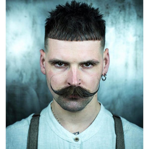Mens Taper Fade Haircut with Moustache
