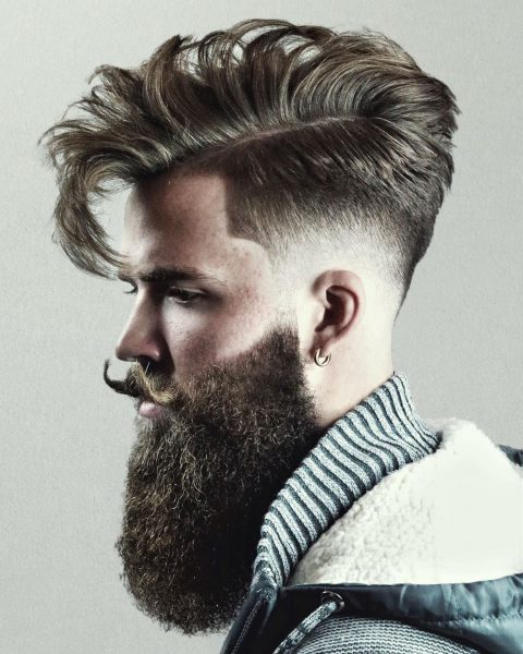 Undercut Hairstyle with Long Fringe and Beard