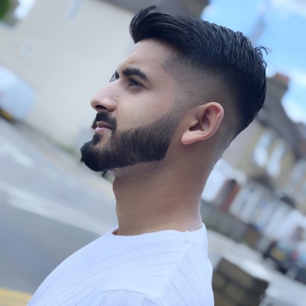 High Fade with Quiff and Full Beard