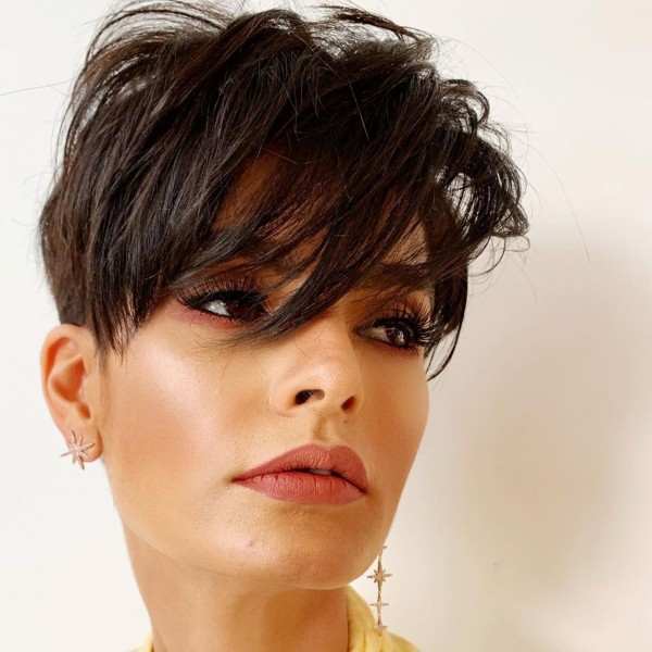 A long pixie haircut for girls with black hair.