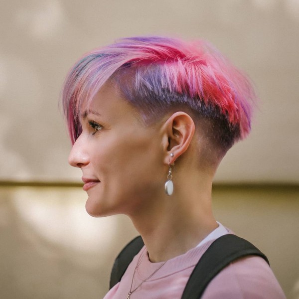A long pixie undercut hairstyle for women.