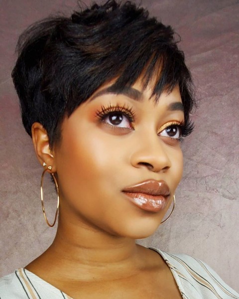 A short pixie haircut for African American women.