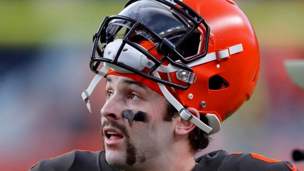 Handlebar mustache in the style of Baker Mayfield.