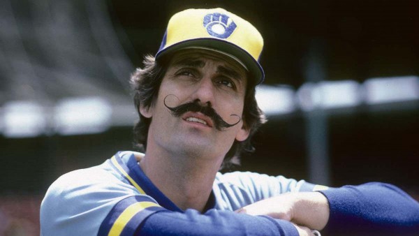 Baseball handlebar mustache for trendy look.