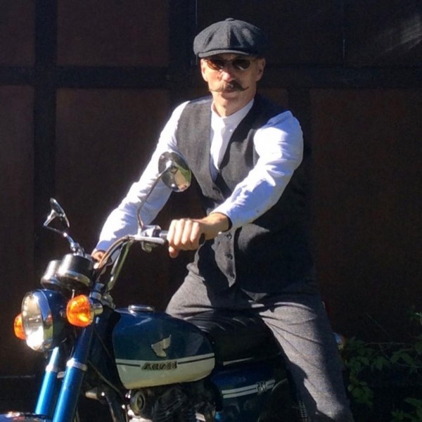 A handlebar mustache in the biker style.