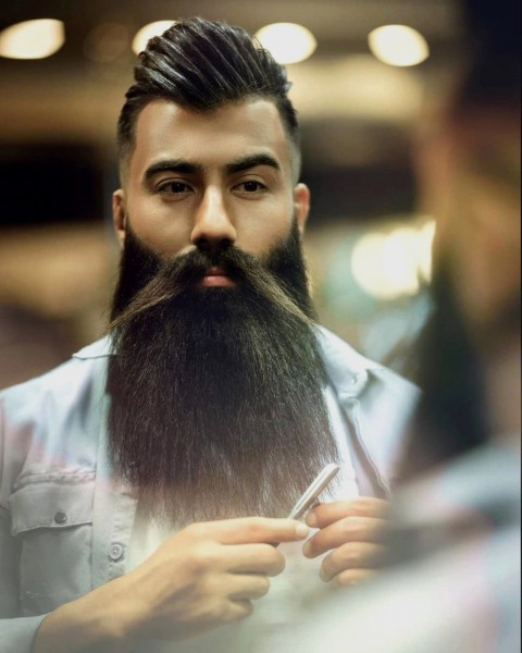 A long beard look for fashionable guys.