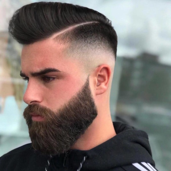 A full beard for men with a crew cut and high fade look.