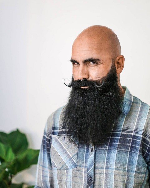 A full beard with a handlebar moustache for bald men.