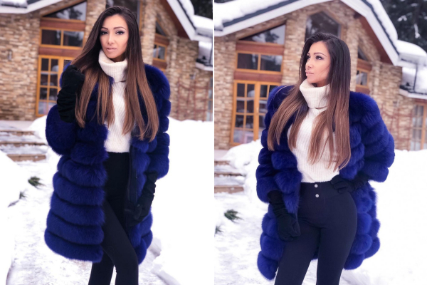 Julia Kashirova with winter long haircut near the house