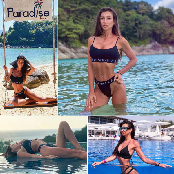Julia on the paradise beach with wet long hair