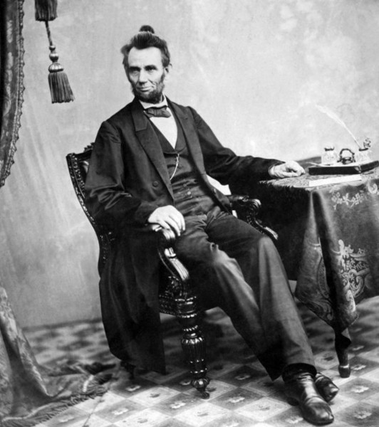 Abraham Lincoln with elegant male bun style.