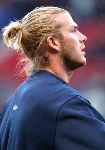 David Beckham with a stylish bun.
